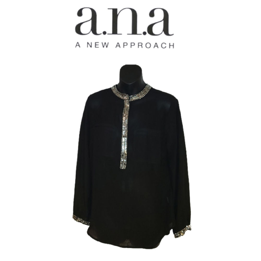 a.n.a A NEW APPROACH BLACK TOP SEQUINS DETAILS - Picture 2 of 4